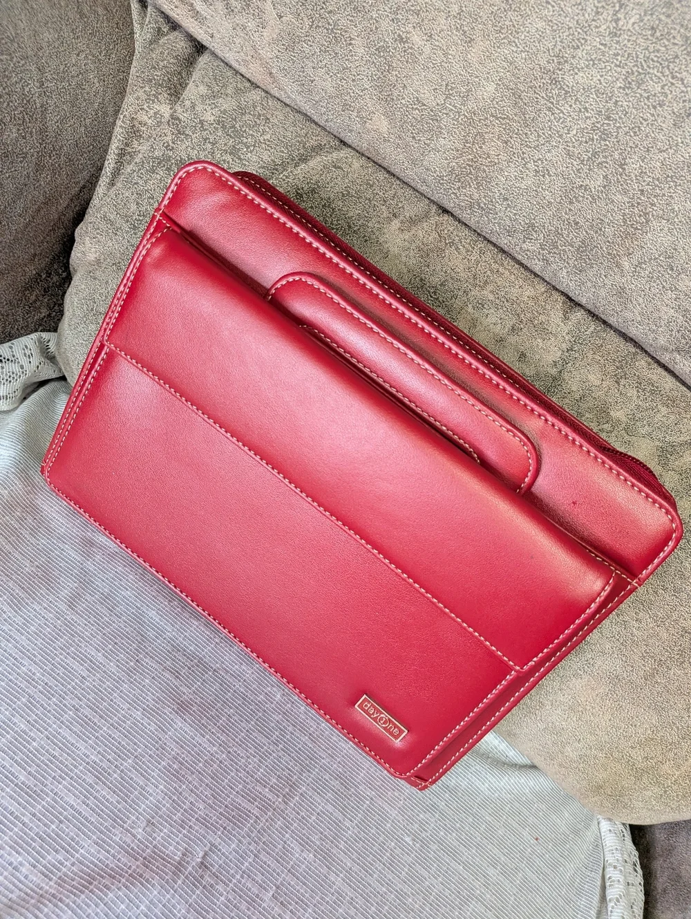 Day One FranklinCovey Red Leather Organizer Briefcase Portfolio Binder